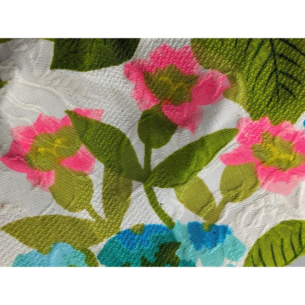 Vintage 1970's Psychedelic Hippie Bonnet Hawaiian Fabric Lace Trim Shell Buttons - Picture 7 of 12